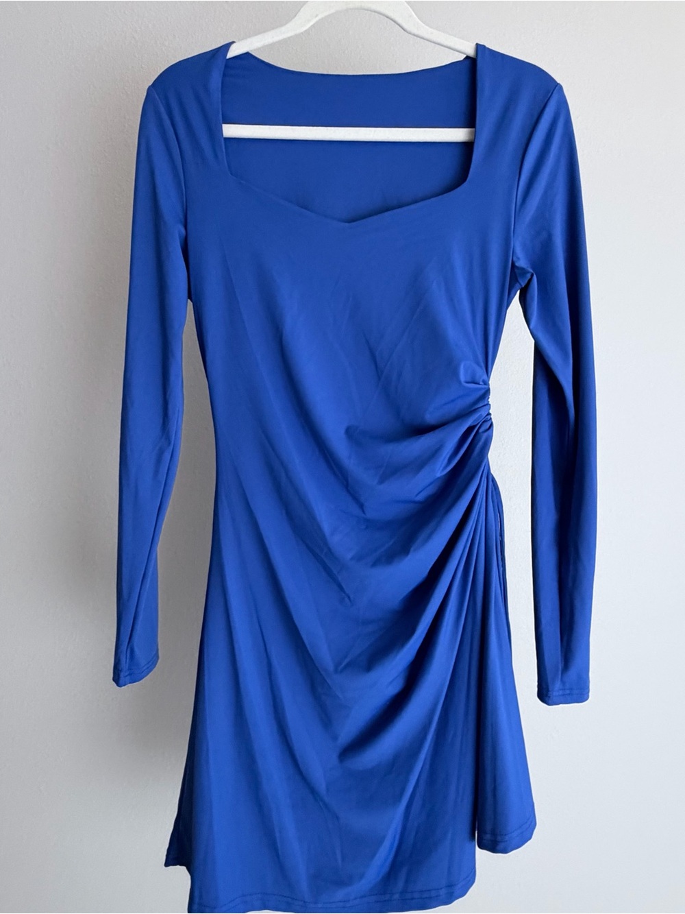 Long Sleeve Royal Blue Ruched Women’s Dress